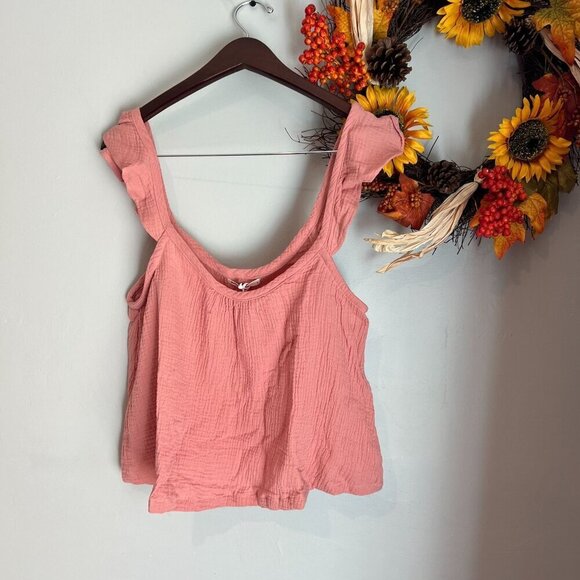 Marine Layer Tops - Marine Layer Jude Flutter Sleeve Tank SMALL in Rosette Pink